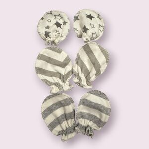 Unisex Baby Scratch Mittens Set of Three - Gray Print